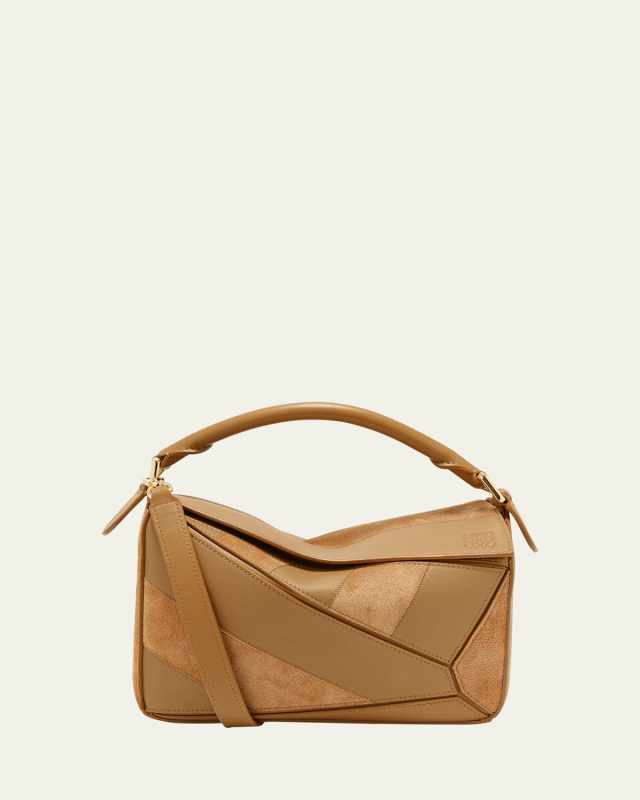 Puzzle Small Striped Top-Handle Bag in Leather & Suede
